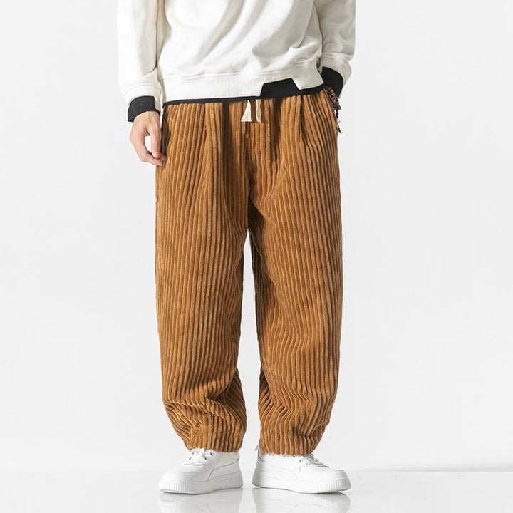 Pantalones harén de pana con cordón y bolsillos para hombre, estilo retro de invierno, con Buddha Stones - Vara de oro - US/UK/AU48，EU58(5XL) - image 9