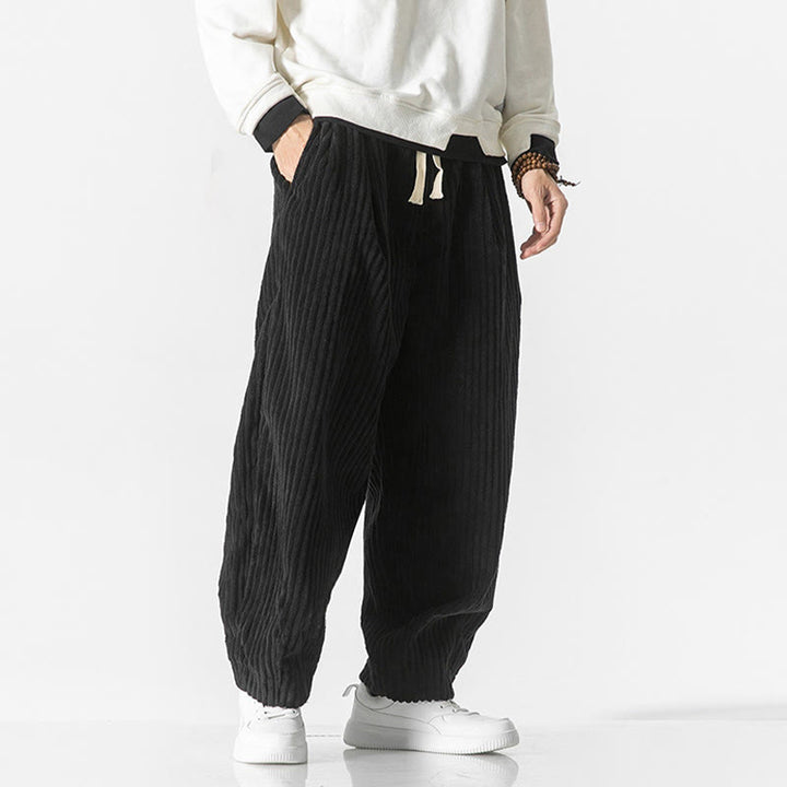 Pantalones harén de pana con cordón y bolsillos para hombre, estilo retro de invierno, con Buddha Stones - image 12