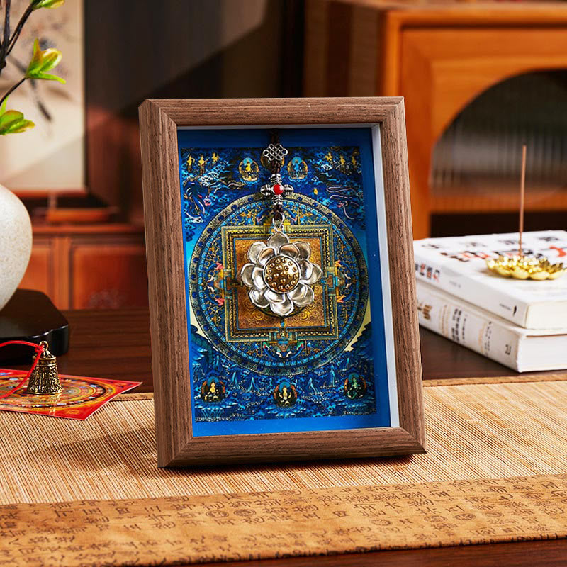 Marco de fotos Thangka con lingotes dorados de loto y Buddha Stones, adorno para decoración del hogar - Estilo 1 - Tablero de fibra de densidad media marrón (13 x 18 x 4 cm) - image 1