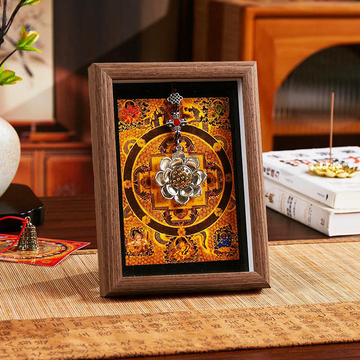 Marco de fotos Thangka con lingotes dorados de loto y Buddha Stones, adorno para decoración del hogar - Estilo 2 - Tablero de fibra de densidad media marrón (13 x 18 x 4 cm) - image 4