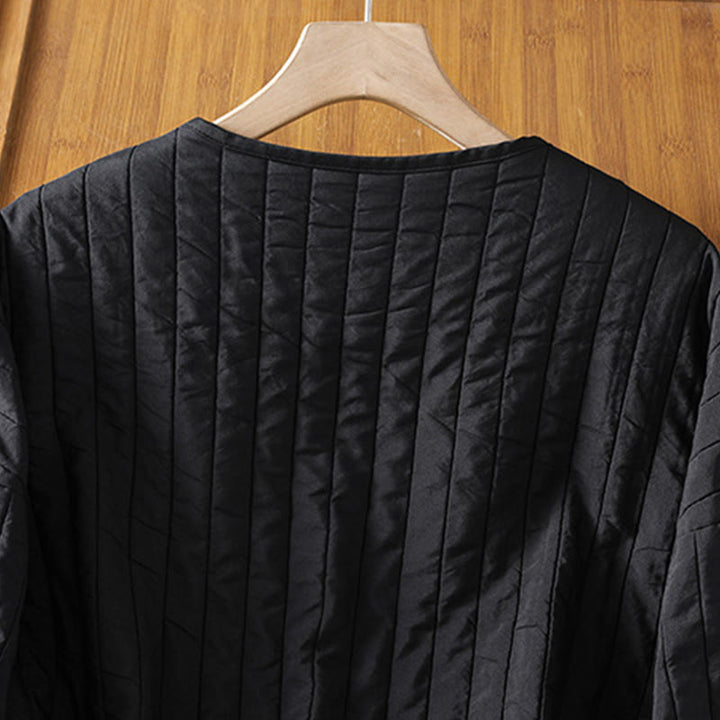 Chaqueta de algodón de manga larga con cuello redondo y cordón ajustable para mujer de Buddha Stones con bolsillo - image 4