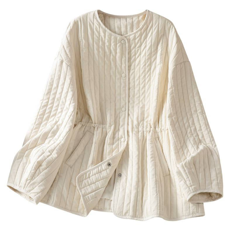 Chaqueta de algodón de manga larga con cuello redondo y cordón ajustable para mujer de Buddha Stones con bolsillo - image 22