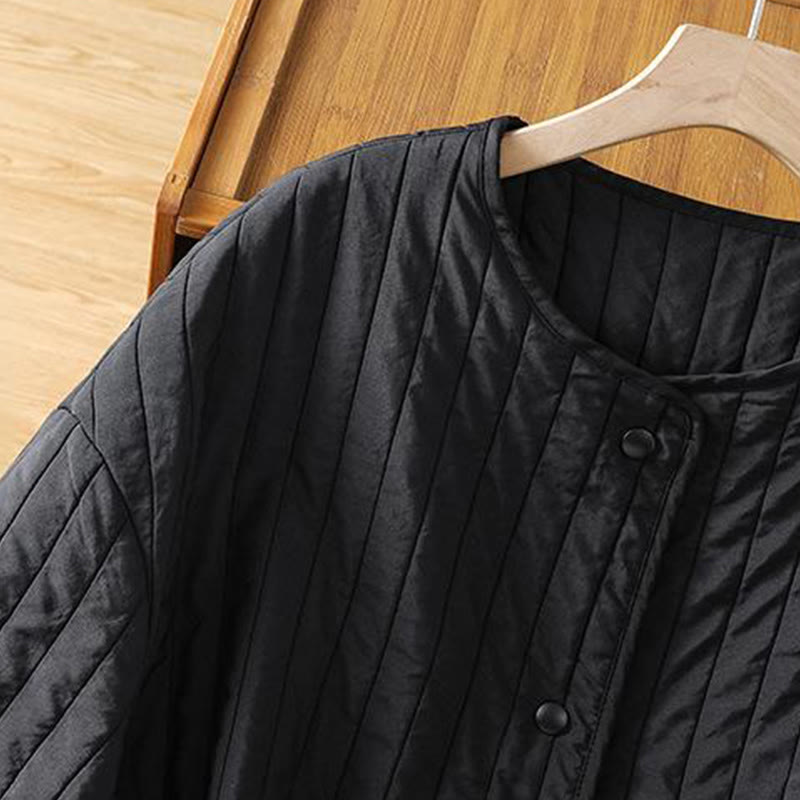 Chaqueta de algodón de manga larga con cuello redondo y cordón ajustable para mujer de Buddha Stones con bolsillo - image 5