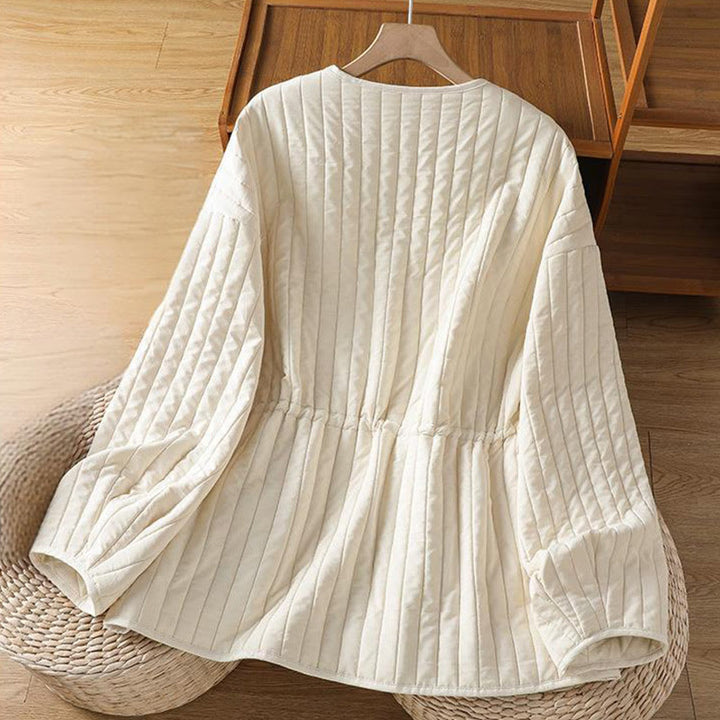 Chaqueta de algodón de manga larga con cuello redondo y cordón ajustable para mujer de Buddha Stones con bolsillo - image 11