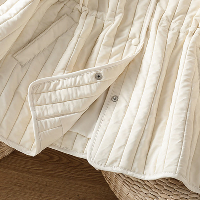 Chaqueta de algodón de manga larga con cuello redondo y cordón ajustable para mujer de Buddha Stones con bolsillo - image 18