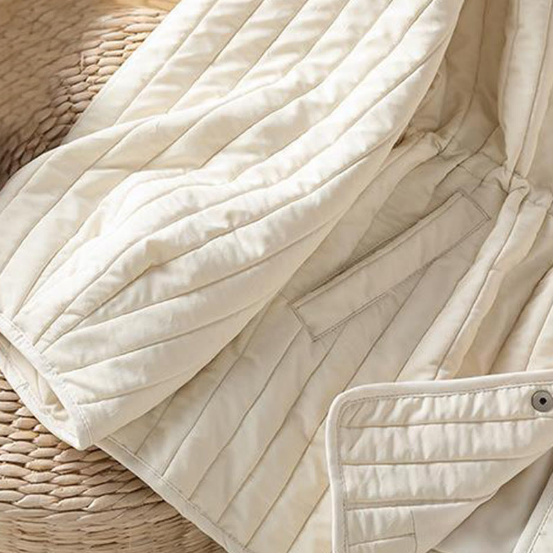 Chaqueta de algodón de manga larga con cuello redondo y cordón ajustable para mujer de Buddha Stones con bolsillo - image 19