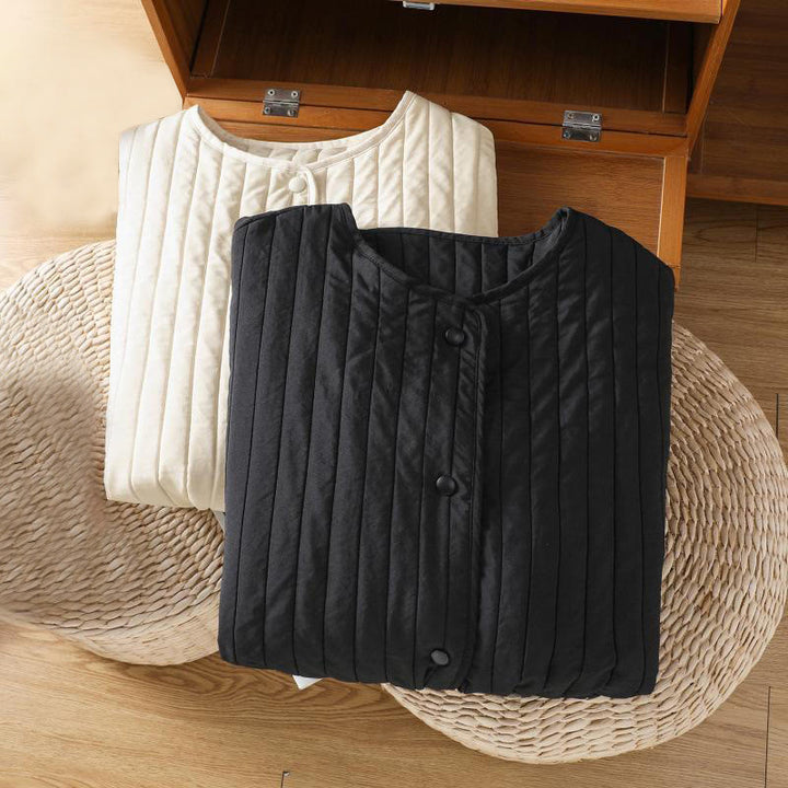 Chaqueta de algodón de manga larga con cuello redondo y cordón ajustable para mujer de Buddha Stones con bolsillo - image 23