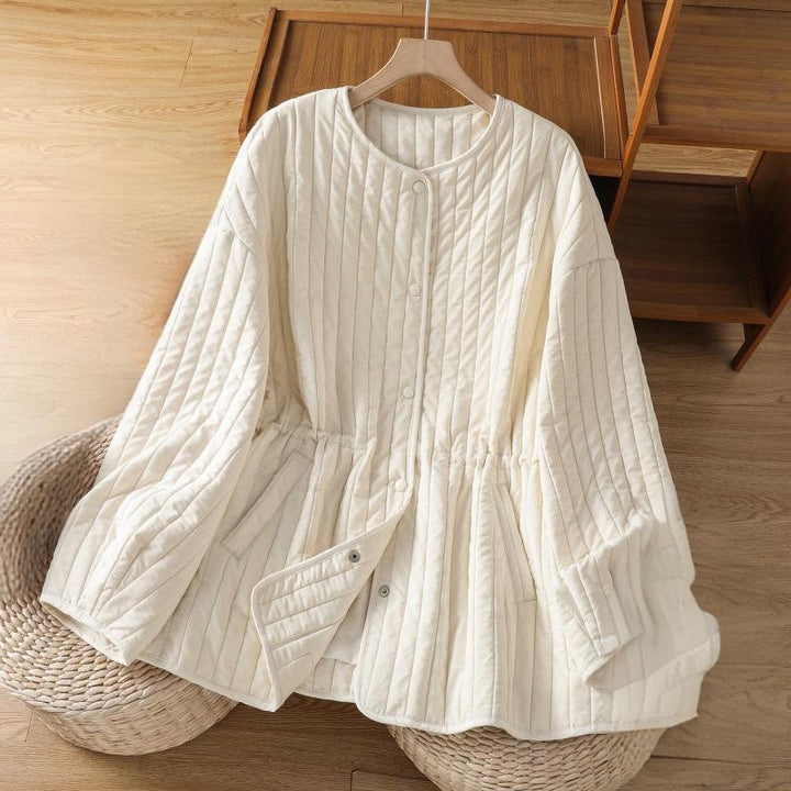 Chaqueta de algodón de manga larga con cuello redondo y cordón ajustable para mujer de Buddha Stones con bolsillo - Marfil - US14，UK/AU18，EU46 (2XL) - image 10