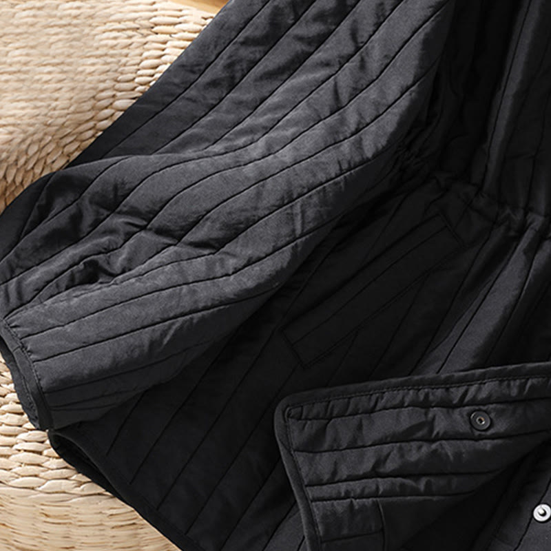 Chaqueta de algodón de manga larga con cuello redondo y cordón ajustable para mujer de Buddha Stones con bolsillo - image 9