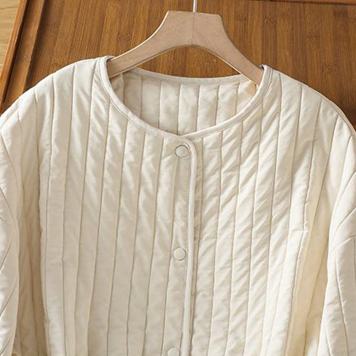 Chaqueta de algodón de manga larga con cuello redondo y cordón ajustable para mujer de Buddha Stones con bolsillo - image 12