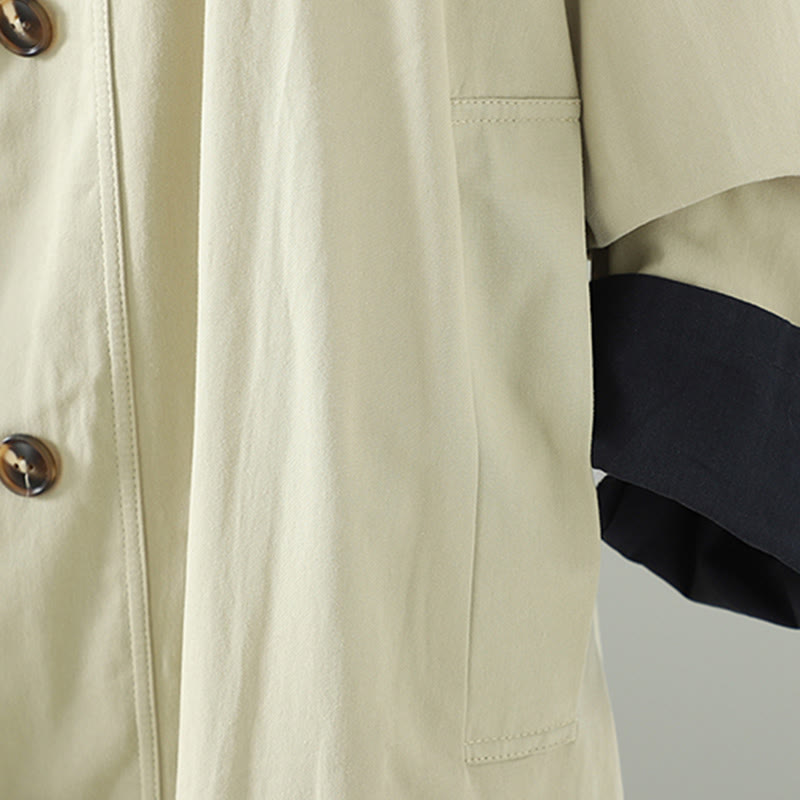 Abrigo de algodón de manga larga con bolsillos y botones de solapa con diseño patchwork para mujer con Buddha Stones - image 8