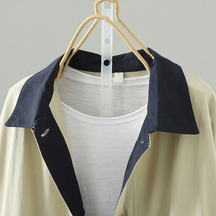 Abrigo de algodón de manga larga con bolsillos y botones de solapa con diseño patchwork para mujer con Buddha Stones - image 3