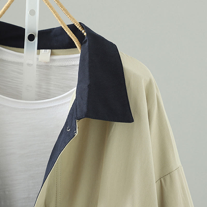 Abrigo de algodón de manga larga con bolsillos y botones de solapa con diseño patchwork para mujer con Buddha Stones - image 5