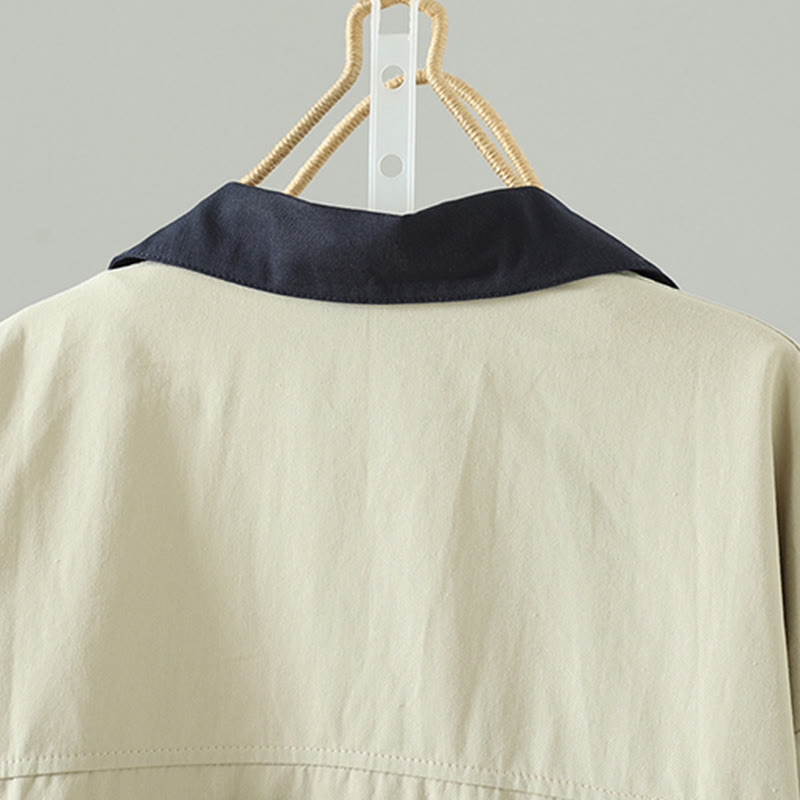 Abrigo de algodón de manga larga con bolsillos y botones de solapa con diseño patchwork para mujer con Buddha Stones - image 4