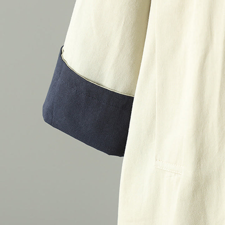 Abrigo de algodón de manga larga con bolsillos y botones de solapa con diseño patchwork para mujer con Buddha Stones - image 6