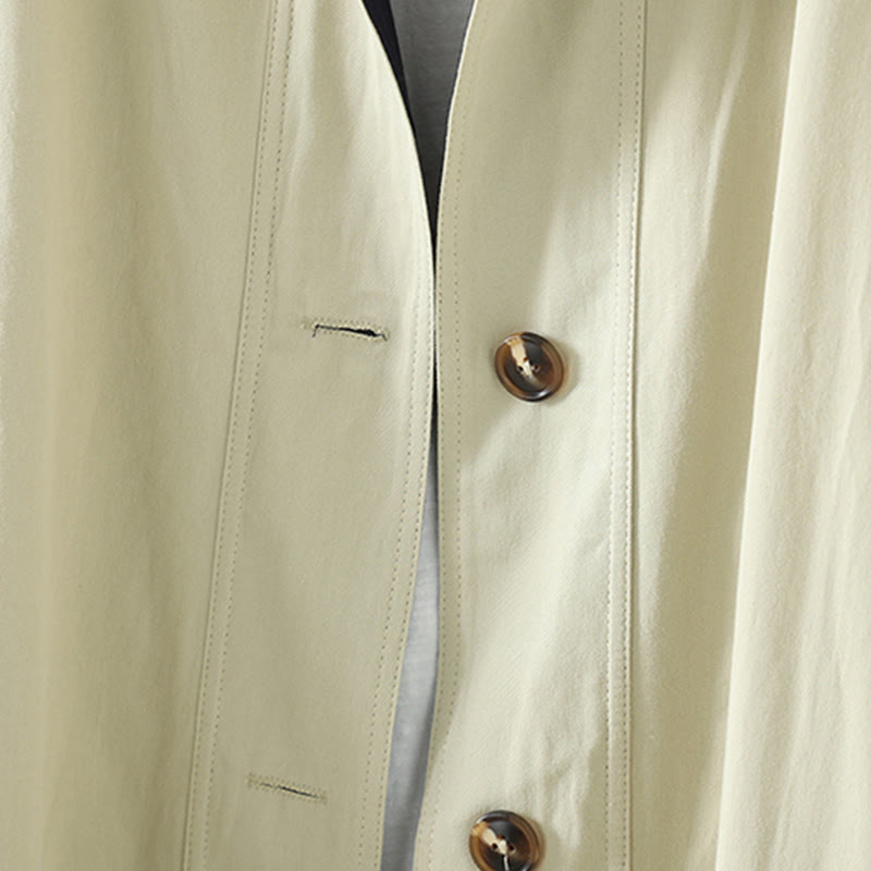 Abrigo de algodón de manga larga con bolsillos y botones de solapa con diseño patchwork para mujer con Buddha Stones - image 7