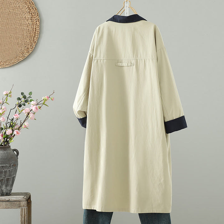 Abrigo de algodón de manga larga con bolsillos y botones de solapa con diseño patchwork para mujer con Buddha Stones - image 2