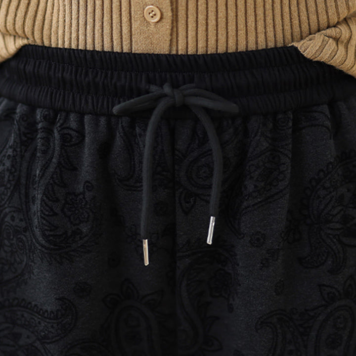 Pantalones de algodón con forro polar térmico, pernera ancha y bolsillos, estampado paisley jacquard con Buddha Stones para mujer - image 11