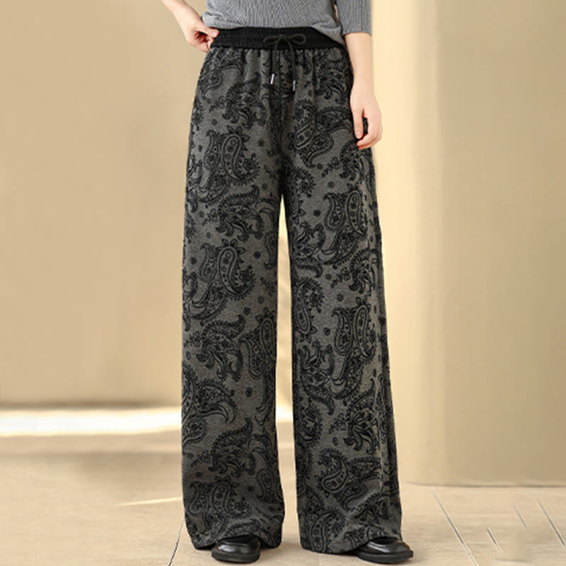 Pantalones de algodón con forro polar térmico, pernera ancha y bolsillos, estampado paisley jacquard con Buddha Stones para mujer - image 3
