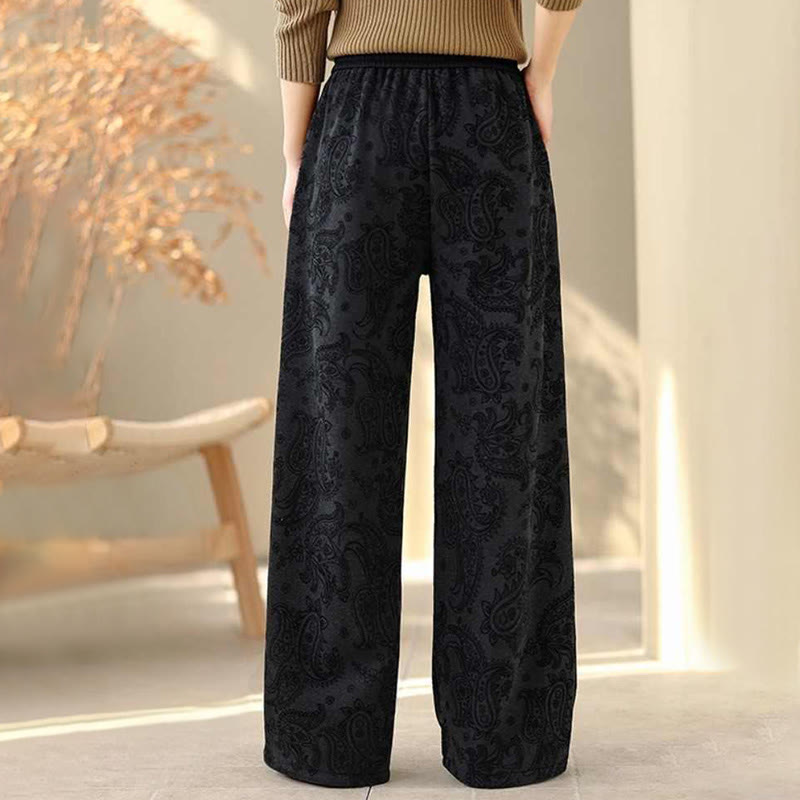 Pantalones de algodón con forro polar térmico, pernera ancha y bolsillos, estampado paisley jacquard con Buddha Stones para mujer - image 7