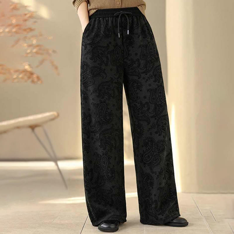 Pantalones de algodón con forro polar térmico, pernera ancha y bolsillos, estampado paisley jacquard con Buddha Stones para mujer - image 8