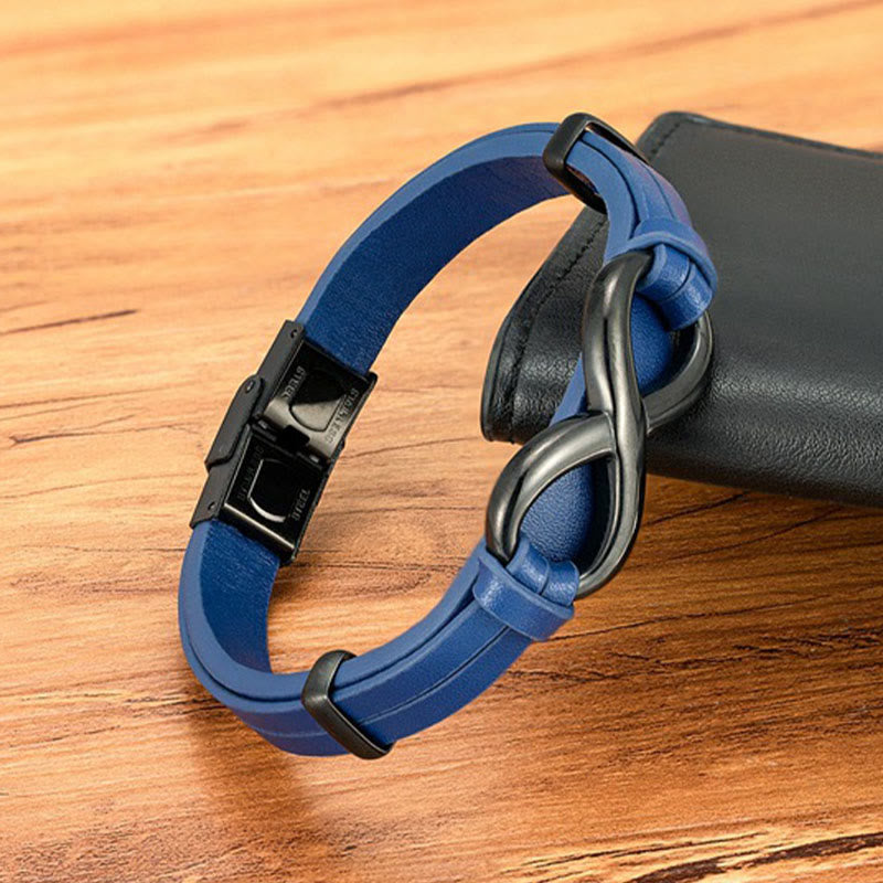 Pulsera de cuero reforzado multicolor de acero y titanio con diseño infinito de Buddha Stones - image 12