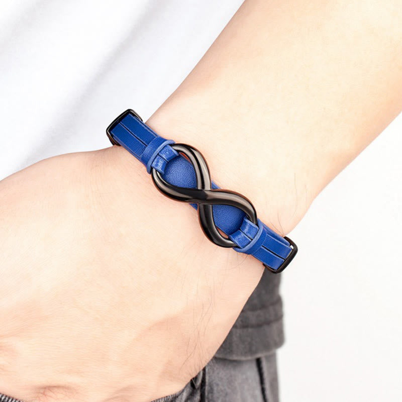 Pulsera de cuero reforzado multicolor de acero y titanio con diseño infinito de Buddha Stones - image 13