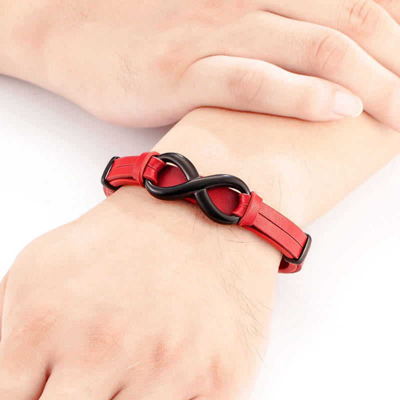 Pulsera de cuero reforzado multicolor de acero y titanio con diseño infinito de Buddha Stones - image 16