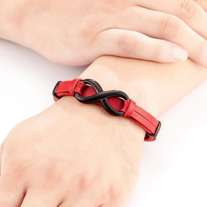 Pulsera de cuero reforzado multicolor de acero y titanio con diseño infinito de Buddha Stones - image 16