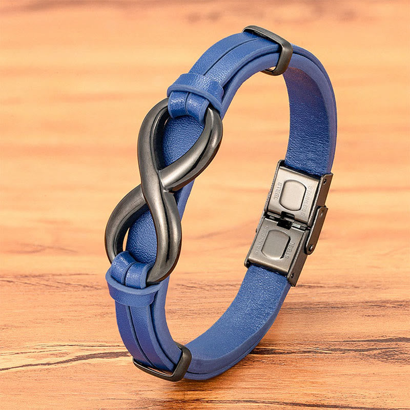 Pulsera de cuero reforzado multicolor de acero y titanio con diseño infinito de Buddha Stones - Hebilla negra de cuero azul - 20-22 cm - image 11
