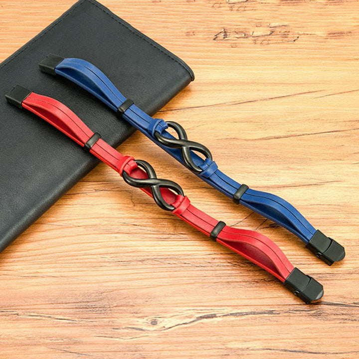 Pulsera de cuero reforzado multicolor de acero y titanio con diseño infinito de Buddha Stones - image 18