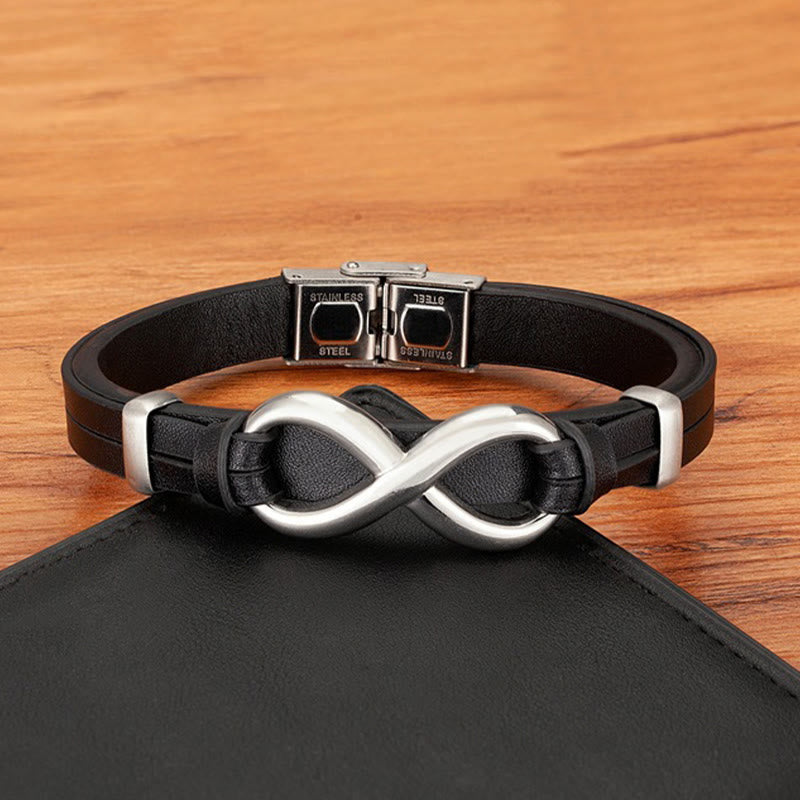 Pulsera de cuero reforzado multicolor de acero y titanio con diseño infinito de Buddha Stones - image 7