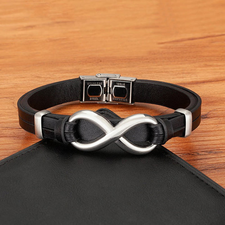 Pulsera de cuero reforzado multicolor de acero y titanio con diseño infinito de Buddha Stones - image 7