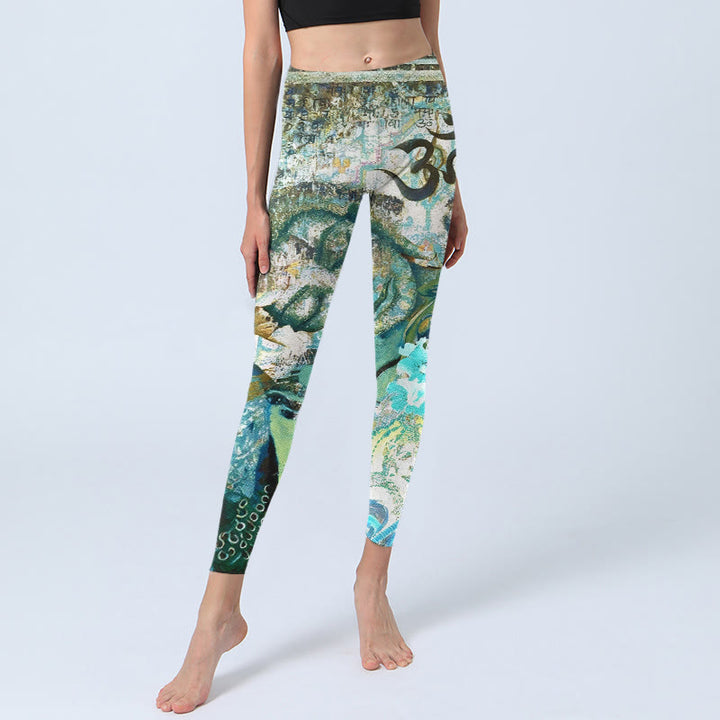 Leggings de yoga para mujer con estampado de pavo real, loto y Buddha Stones, símbolo Om, figura humana - image 5