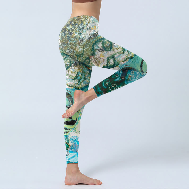 Leggings de yoga para mujer con estampado de pavo real, loto y Buddha Stones, símbolo Om, figura humana - image 4