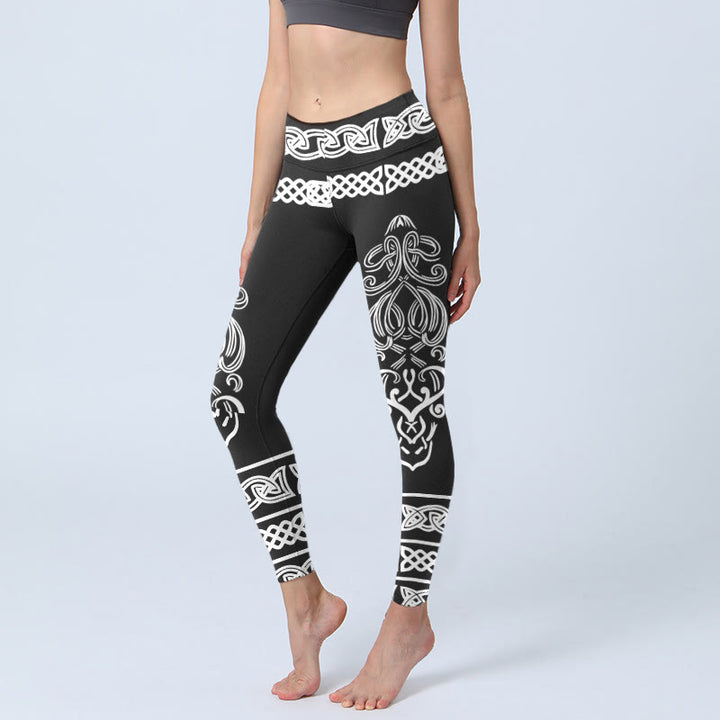 Leggings de yoga para mujer con estampado de nudo celta simétrico y Buddha Stones - Negro - US18，UK/AU22，EU50 (4XL) - image 0
