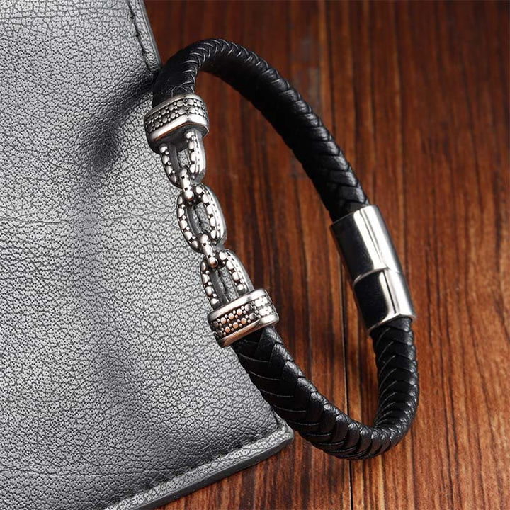 Pulsera de cuero reforzado con titanio y acero con diseño de eslabones de cadena hechos a mano con Buddha Stones - image 10