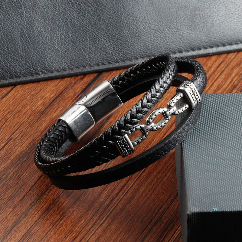Pulsera de cuero reforzado con titanio y acero con diseño de eslabones de cadena hechos a mano con Buddha Stones - image 3