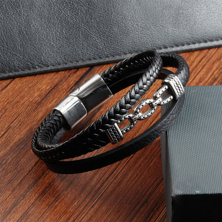 Pulsera de cuero reforzado con titanio y acero con diseño de eslabones de cadena hechos a mano con Buddha Stones - image 3