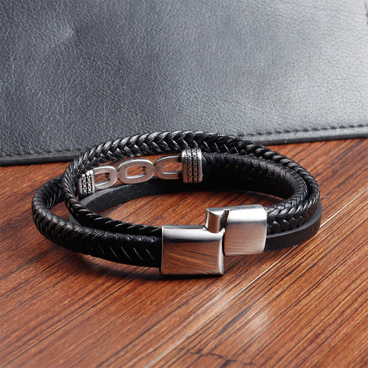 Pulsera de cuero reforzado con titanio y acero con diseño de eslabones de cadena hechos a mano con Buddha Stones - image 5