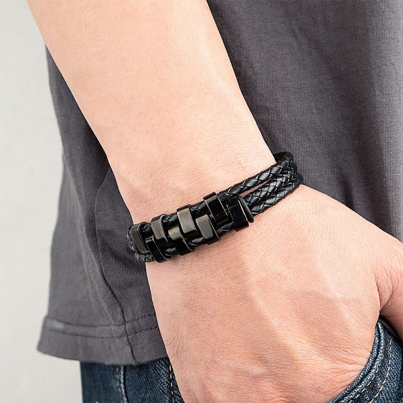 Pulsera reforzada de cuero, acero y titanio con diseño geométrico de Buddha Stones - image 2