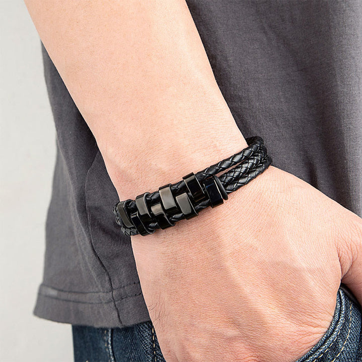 Pulsera reforzada de cuero, acero y titanio con diseño geométrico de Buddha Stones - image 2