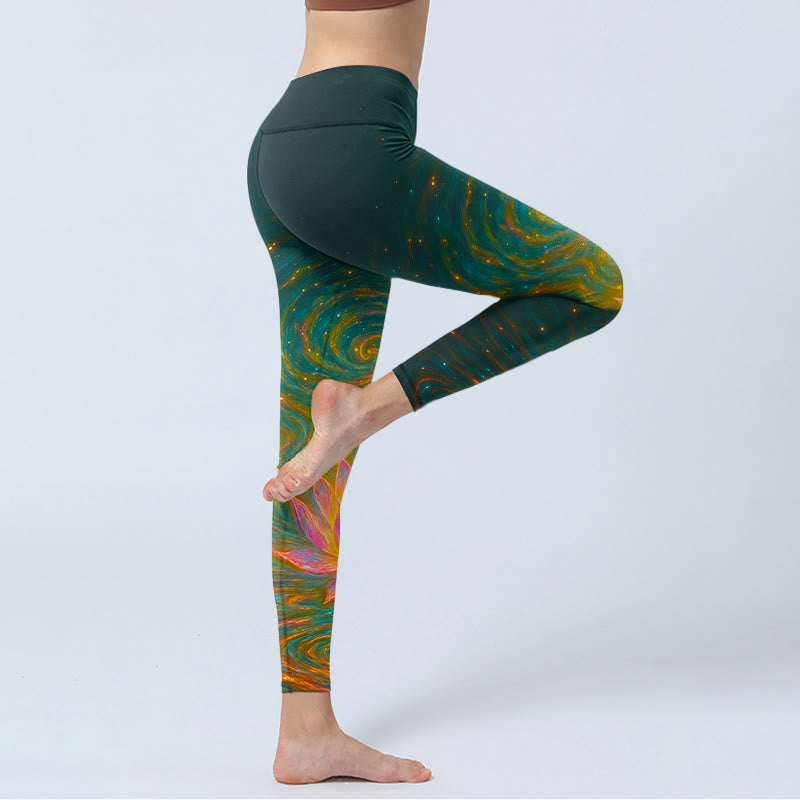 Leggings de yoga para mujer con estampado de ondas de agua de loto y Buddha Stones - image 4