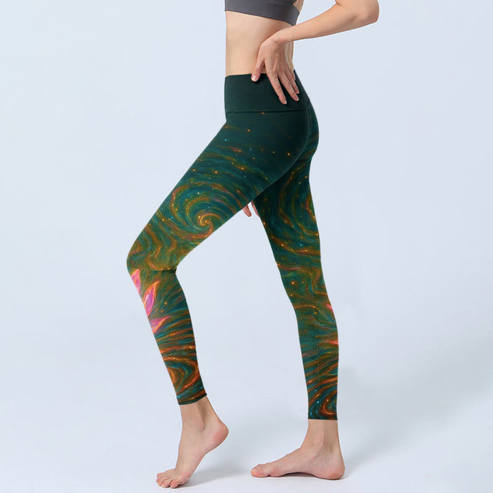 Leggings de yoga para mujer con estampado de ondas de agua de loto y Buddha Stones - image 2