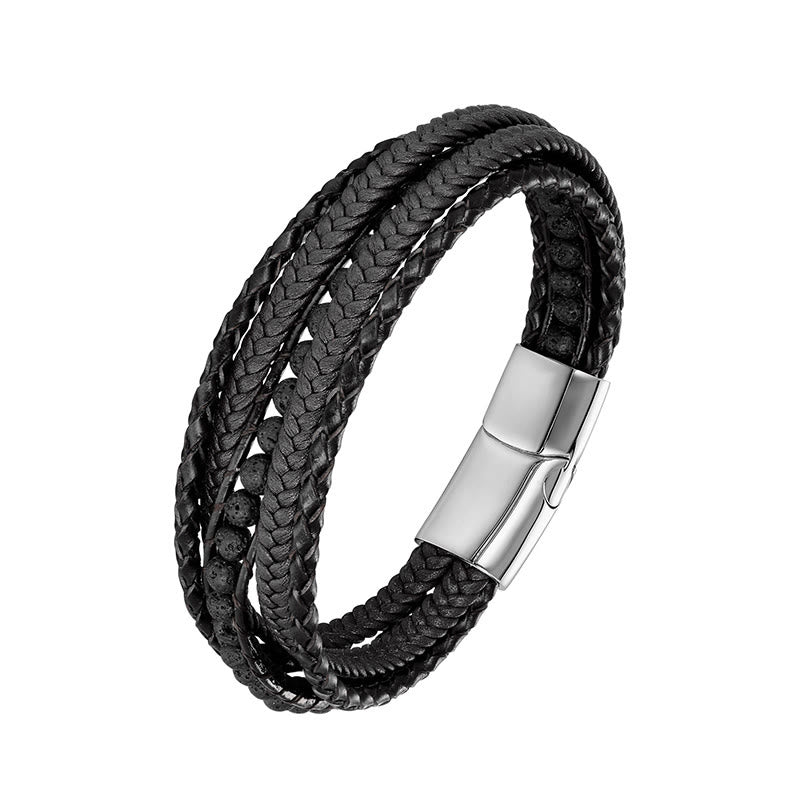 Pulsera de cuero reforzado con cuentas de amazonita, ágata india, hematita y Buddha Stones - Hebilla plateada de roca de lava - 18-22 cm - image 15