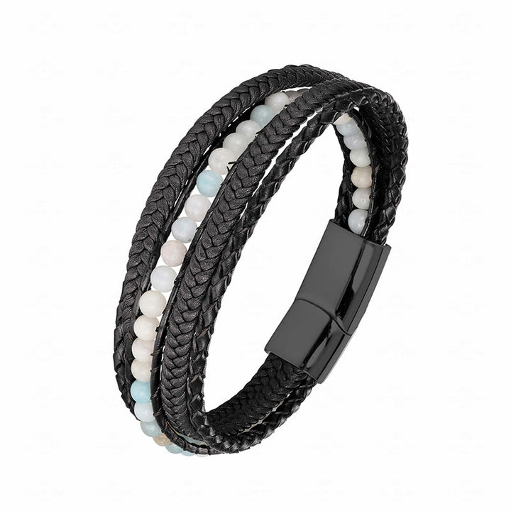 Pulsera de cuero reforzado con cuentas de amazonita, ágata india, hematita y Buddha Stones - Hebilla negra de amazonita - 18-22 cm - image 25