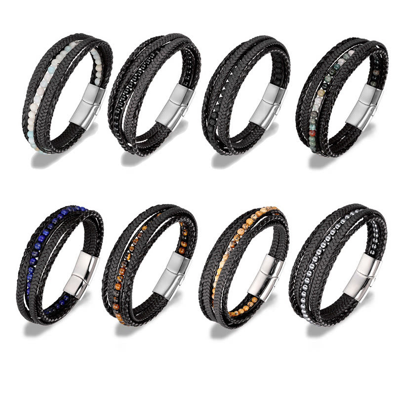 Pulsera de cuero reforzado con cuentas de amazonita, ágata india, hematita y Buddha Stones - image 26