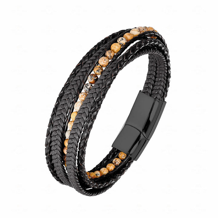 Pulsera de cuero reforzado con cuentas de amazonita, ágata india, hematita y Buddha Stones - Hebilla negra de jaspe con imagen - 18-22 cm - image 19