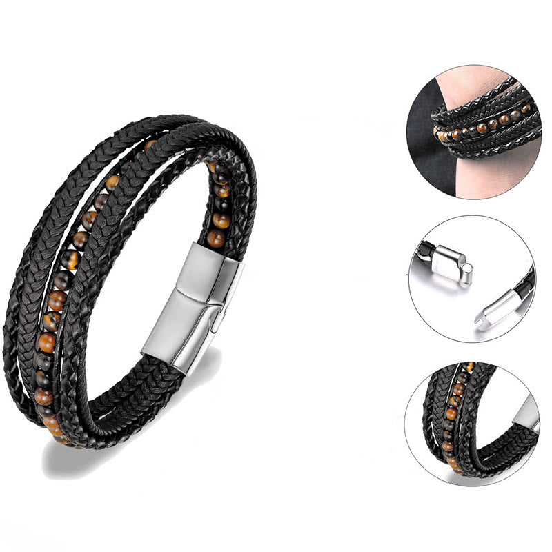 Pulsera de cuero reforzado con cuentas de amazonita, ágata india, hematita y Buddha Stones - image 6