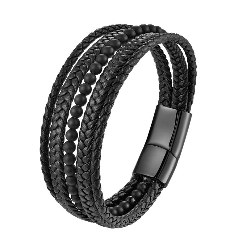 Pulsera trenzada multicapa de cuero de ónix negro mate con Buddha Stones y escarcha - image 2